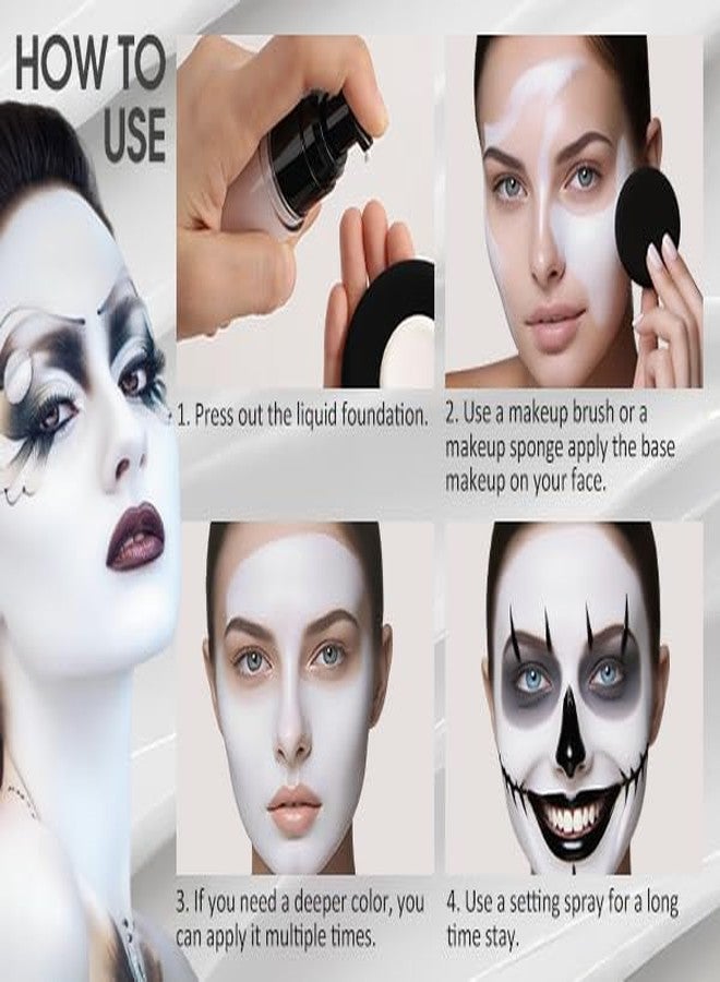 Wismee Clown White Face Paint, White Liquid Foundation Full Coverage Matte Flawless Finish Foundation for Goth Clown Makeup,Daily,Cosplay, Halloween Makeup - Image 5